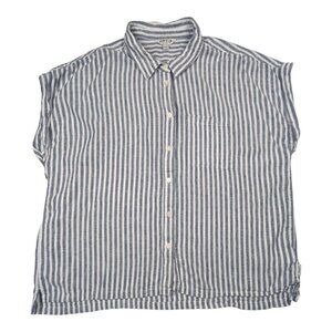 Orvis Linen Blend Womens XL Shirt Blue Striped Coastal Nautical Boat Beach